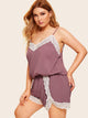 Plus Contrast Lace Pajama Set