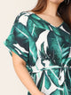 Plus V-neck Tropical Print Belted Dress