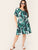 Plus V-neck Tropical Print Belted Dress