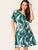 Plus V-neck Tropical Print Belted Dress