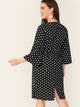 Plus Overlap Bell Sleeve Belted Polka Dot Dress