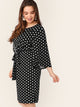 Plus Overlap Bell Sleeve Belted Polka Dot Dress