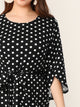 Plus Overlap Bell Sleeve Belted Polka Dot Dress