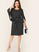 Plus Overlap Bell Sleeve Belted Polka Dot Dress