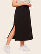 SHEIN Plus Ruffle Drawstring Waist Split Skirt