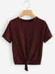 Plus Knot Front Rib-knit T-shirt