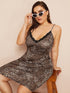 Plus Leopard Print Lace Trim Cami Dress