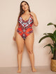 Plus Paisley Print Open Back One Piece Swimwear