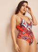 Plus Paisley Print Open Back One Piece Swimwear