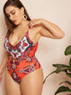 Plus Paisley Print Open Back One Piece Swimwear