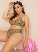 Plus Leopard Print Top With High Waist Bikini