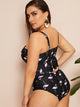 Plus Flamingo Flounce Bustier Top With High Waist Tankini