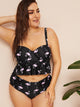 Plus Flamingo Flounce Bustier Top With High Waist Tankini