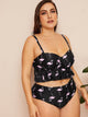 Plus Flamingo Flounce Bustier Top With High Waist Tankini