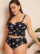 Plus Flamingo Flounce Bustier Top With High Waist Tankini