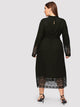 Plus Jabot Collar Guipure Lace Hem Belted Dress