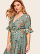  Plus Flounce Sleeve Wrap Belted Floral Maxi Dress