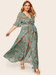  Plus Flounce Sleeve Wrap Belted Floral Maxi Dress