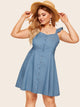 Plus Button Ruffle Denim Cami Dress