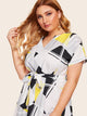 Plus Geo Print Curved Hem Shirt Dress