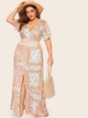 Plus Paisley Print Frill Split Surplice Dress