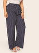 Plus Striped Drawstring Waist Wide Leg Pants