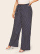 Plus Striped Drawstring Waist Wide Leg Pants