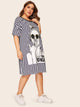 Plus Figure Print Striped Dress