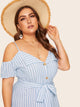 Plus Cold Shoulder Striped Shirt Dress