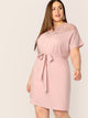  Plus Guipure Lace Yoke Belted Dress