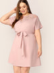  Plus Guipure Lace Yoke Belted Dress