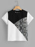 Plus Colorblock Snakeskin Patchwork Tee