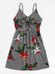 Plus Striped Floral Print Knot Cami Dress