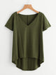 Plus Solid High Low Hem V-neck Tee