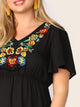 Plus V-neck Embroidery Floral Ruffle Shoulder Dress