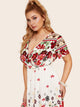 Plus Surplice Front Floral Print Dress