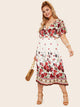 Plus Surplice Front Floral Print Dress