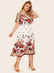 Plus Surplice Front Floral Print Dress