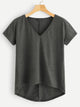 Plus Solid High Low Hem V-neck Tee