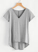 Plus Solid High Low Hem V-neck Tee