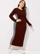  Plus Checked Panel Ringer Pencil Dress
