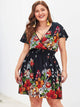 Plus Surplice Front Floral Print Shirred Dress