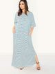 Plus Pocket Side Slit Hem Striped Dress