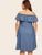 Plus Off Shoulder Button Denim Dress