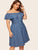 Plus Off Shoulder Button Denim Dress