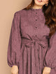  Plus Frill Neck Bishop Sleeve Buttoned Dress