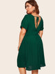  Plus Knot Back Plunging Neck Pleated Dress