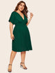  Plus Knot Back Plunging Neck Pleated Dress