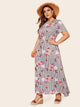 Plus Striped & Floral Print Maxi Dress