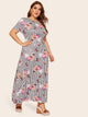 Plus Striped & Floral Print Maxi Dress